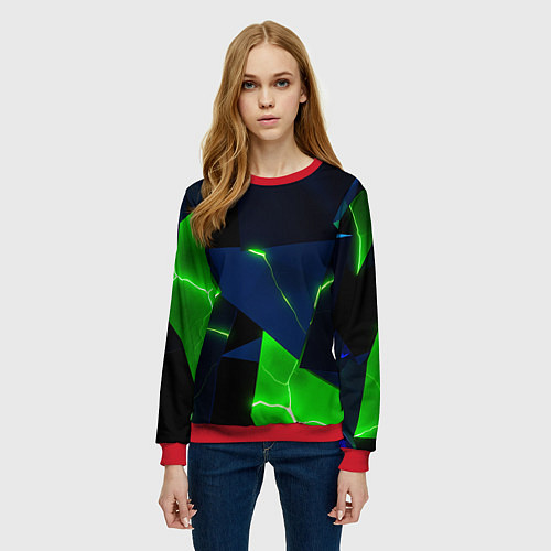 Женский свитшот Neon tile green / 3D-Красный – фото 3
