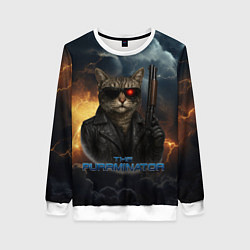 Свитшот женский The purrminator кот терминатор, цвет: 3D-белый
