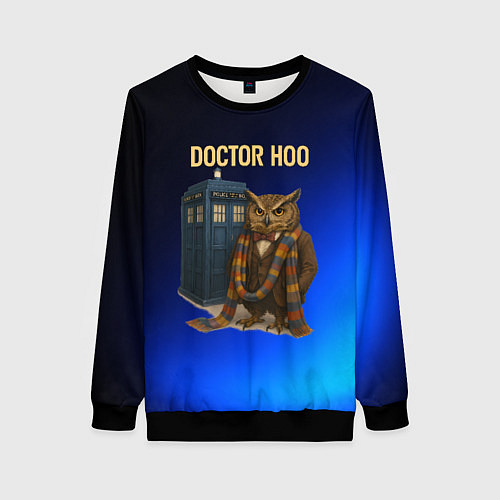 Женский свитшот Doctor Hoo сова у телефонной будки / 3D-Черный – фото 1