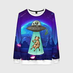 Свитшот женский Инопланетяне похищают корову, цвет: 3D-белый
