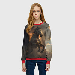 Свитшот женский Лошадь в прыжке на фоне неба, цвет: 3D-красный — фото 2