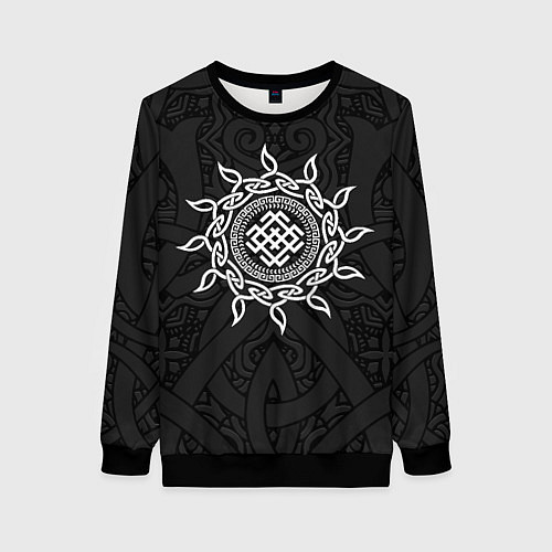Женский свитшот Славянский оберег белобог и этнический орнамент / 3D-Черный – фото 1