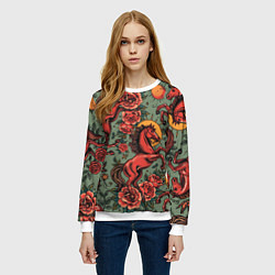 Свитшот женский Красный конь и розы, цвет: 3D-белый — фото 2