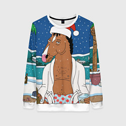Свитшот женский Новогодний Конь Боджек, цвет: 3D-белый