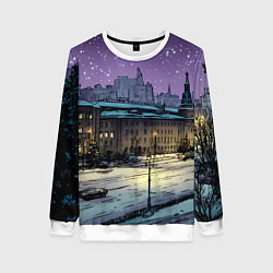 Свитшот женский Ночь в новогодней Москве, цвет: 3D-белый