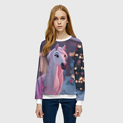 Свитшот женский Лошадка и новогодняя елка, цвет: 3D-белый — фото 2