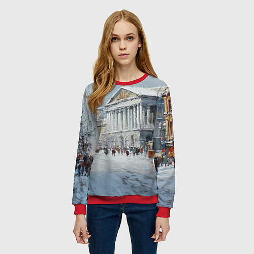 Женский свитшот Зимний Питер красками / 3D-Красный – фото 3