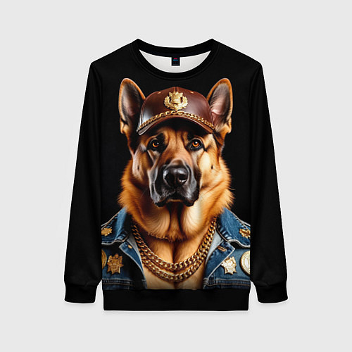 Женский свитшот Овчарка в бейсболке / 3D-Черный – фото 1