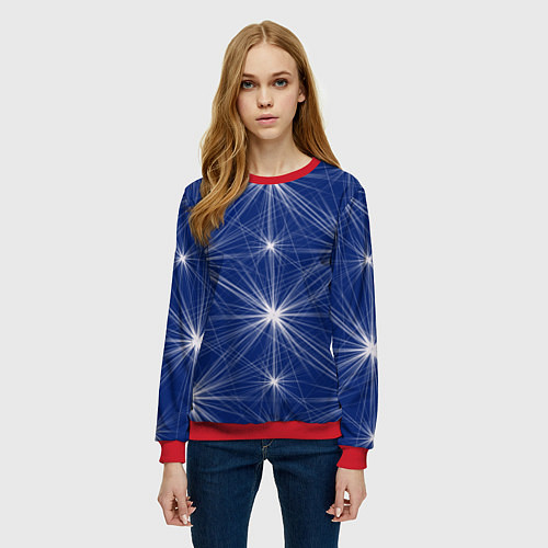 Женский свитшот Звезды на синем фоне / 3D-Красный – фото 3