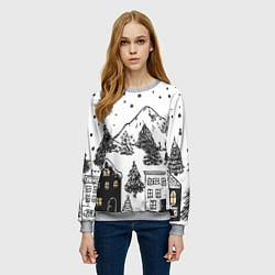 Свитшот женский Заснеженный черно-белый город, цвет: 3D-меланж — фото 2