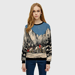 Свитшот женский Небольшой новогодний город в горах, цвет: 3D-черный — фото 2