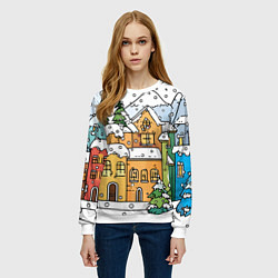 Свитшот женский Новогодний снегопад, цвет: 3D-белый — фото 2