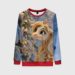 Свитшот женский Новогодняя лошадка в крапинку, цвет: 3D-красный