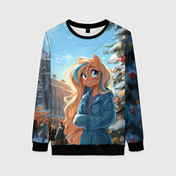 Женский свитшот Лошадка на новогодней площади