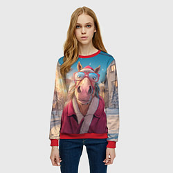 Свитшот женский Удивленная лошадь в очках, цвет: 3D-красный — фото 2