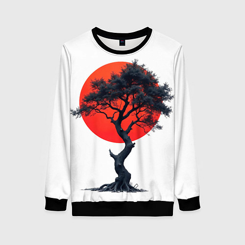 Женский свитшот Японское дерево и солнце / 3D-Черный – фото 1
