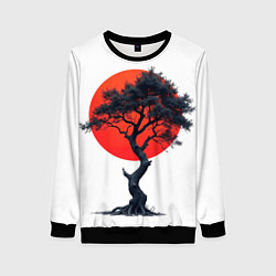 Свитшот женский Японское дерево и солнце, цвет: 3D-черный