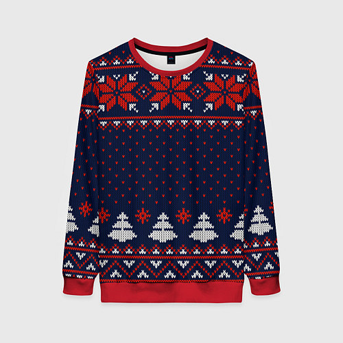 Женский свитшот Новогодний вязаный узор / 3D-Красный – фото 1