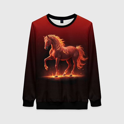 Женский свитшот Узор с конем огнем / 3D-Черный – фото 1