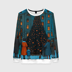 Свитшот женский Люди встречают новый год во дворе, цвет: 3D-белый