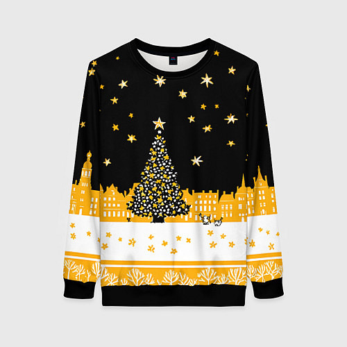 Женский свитшот Новый год в черно-желтом стиле / 3D-Черный – фото 1