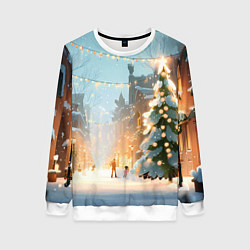 Свитшот женский Новогодняя елочка, цвет: 3D-белый