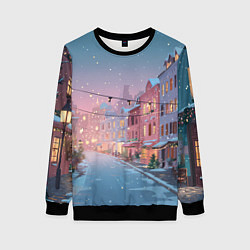 Свитшот женский Новогодняя улица, цвет: 3D-черный