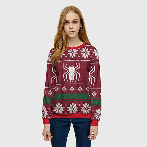 Женский свитшот Рождественский свитер Человека паука / 3D-Красный – фото 3