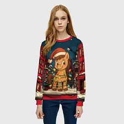 Свитшот женский Лошадка в новогодней гирлянде, цвет: 3D-красный — фото 2