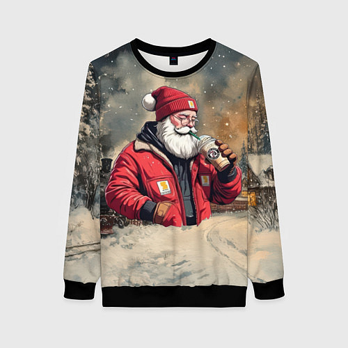 Женский свитшот Санта с капучино / 3D-Черный – фото 1