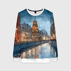 Свитшот женский Санкт-Петербург зимний город, цвет: 3D-белый