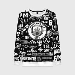 Свитшот женский Манчестер сити логотипы игр, цвет: 3D-белый