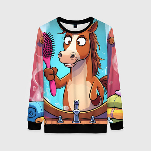 Женский свитшот Лошадка с расческой / 3D-Черный – фото 1