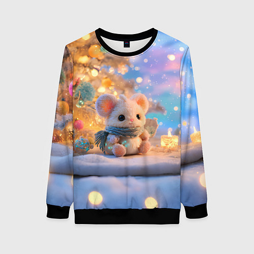 Женский свитшот Новогодняя милая мышка / 3D-Черный – фото 1