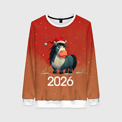 Свитшот женский Новый год - лошадка 2026, цвет: 3D-белый
