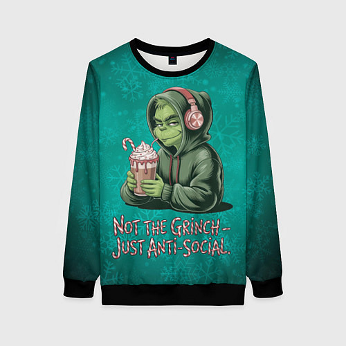 Женский свитшот Антисоциальный Гринч / 3D-Черный – фото 1