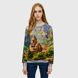 Свитшот женский Горный покой: храм среди облаков, цвет: 3D-меланж — фото 2