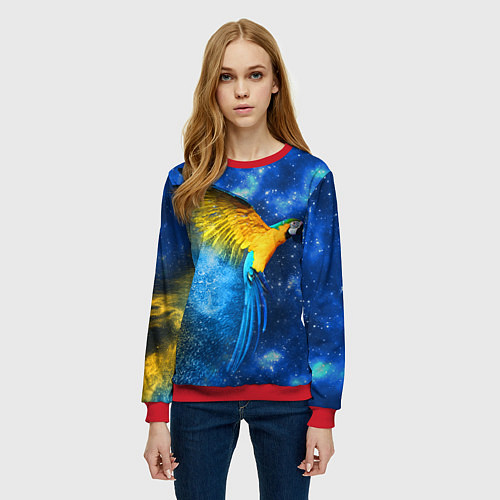 Женский свитшот Космический попугай / 3D-Красный – фото 3