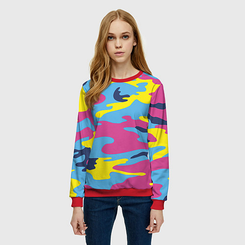 Женский свитшот Камуфляж: голубой/розовый/желтый / 3D-Красный – фото 3