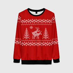 Свитшот женский Олени под елками, цвет: 3D-черный