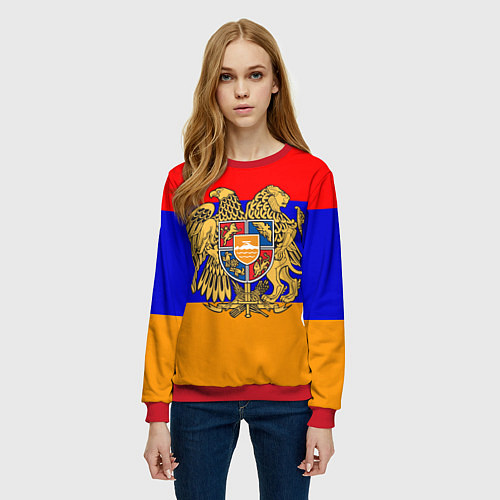 Женский свитшот Герб и флаг Армении / 3D-Красный – фото 3