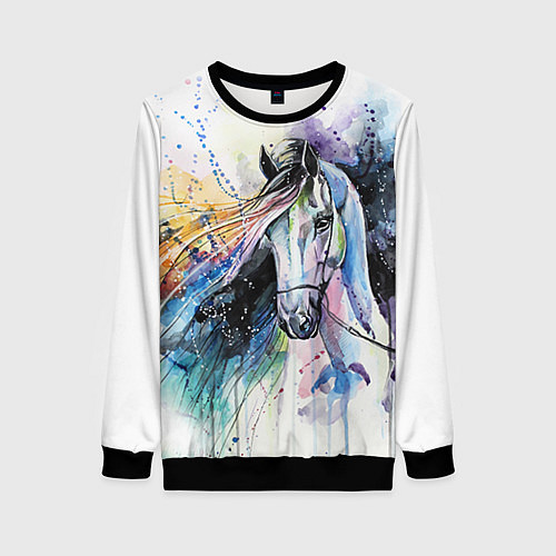 Женский свитшот Акварельная лошадь / 3D-Черный – фото 1