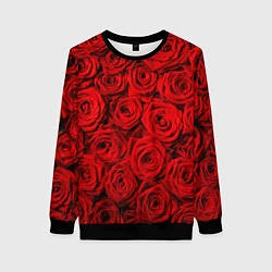 Свитшот женский Красные розы, цвет: 3D-черный