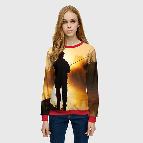 Женский свитшот Вечерний рыбак / 3D-Красный – фото 3