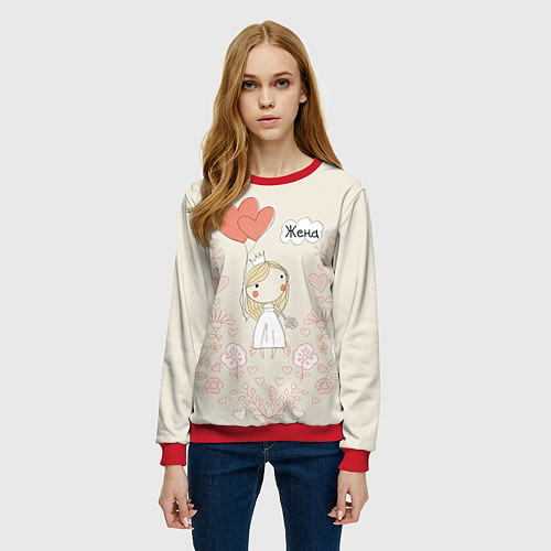 Женский свитшот Жена с шариками / 3D-Красный – фото 3