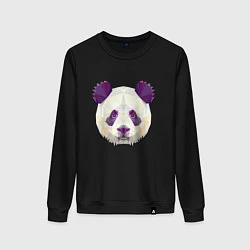 Свитшот хлопковый женский Полигональная панда, цвет: черный