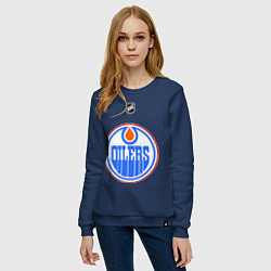 Свитшот хлопковый женский Edmonton Oilers: Khabibulin 35, цвет: тёмно-синий — фото 2