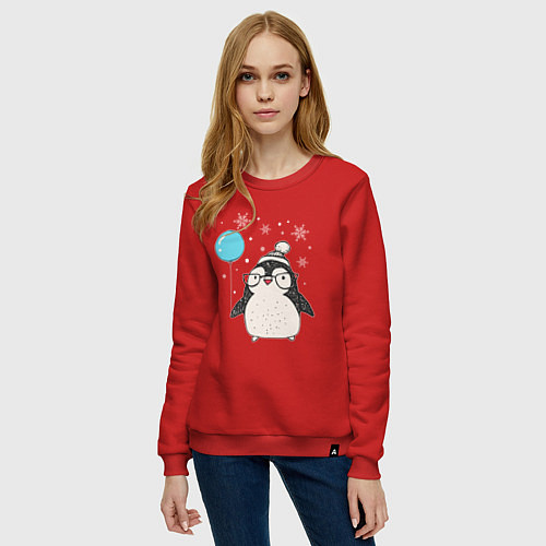 Женский свитшот Пингвин с шариком / Красный – фото 3