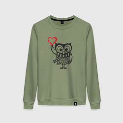 Свитшот хлопковый женский Сова с сердцем, цвет: авокадо
