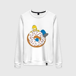 Свитшот хлопковый женский Гомер на пончике, цвет: белый